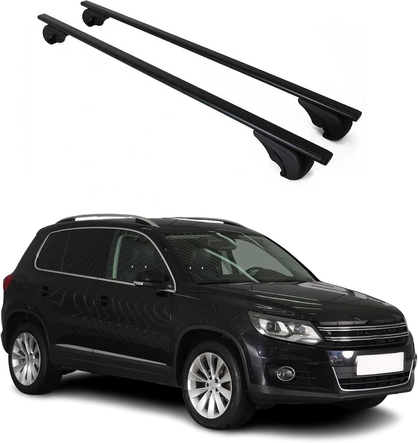 OMAC Roof Rack Cross Bars for VW Tiguan 2012-2017 Lockable 165Lbs Metal Black 2Pcs fits Cargo Carriers Kayak Canoe Bike Snowboard
