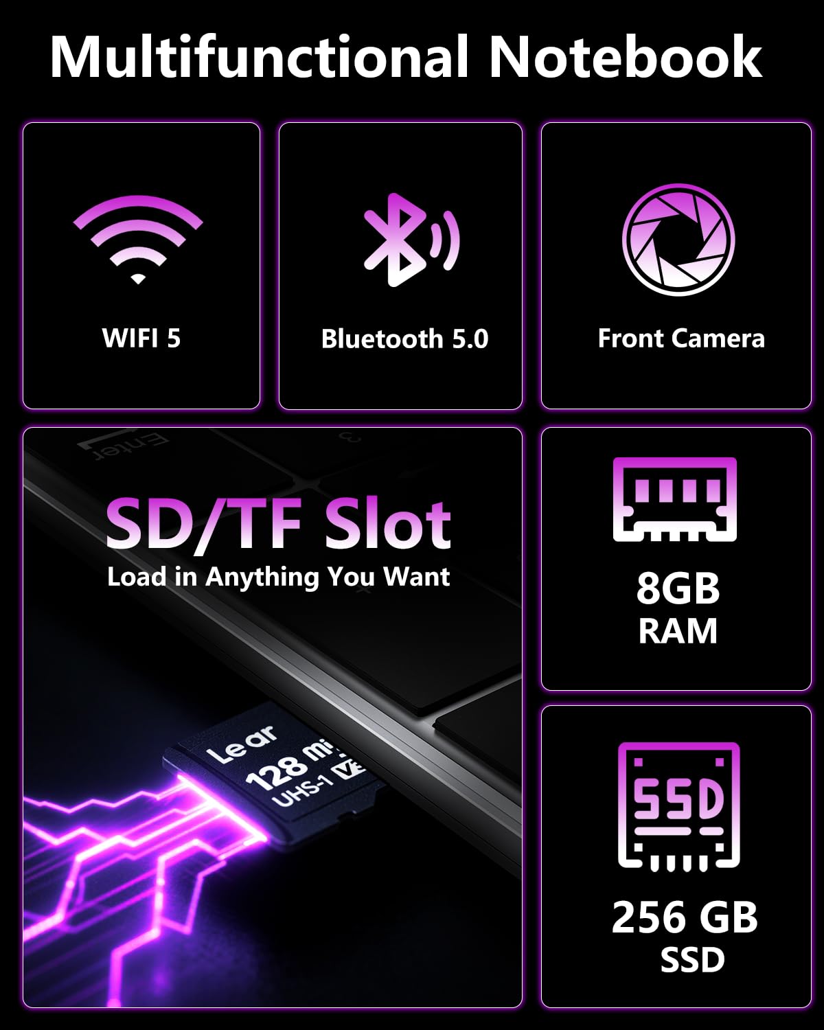 FUNYET 2025 PC Portatile 15.6 Pollici LPDDR4 8 GB RAM 256 GB SSD Laptop Win 11 Pro IPS FHD 1920×1080 Celeron N4020 Notebook Supporta l'espansione TF Card 1TB, BT 5.0, USB 3.0, Mini-HD, 2.4G+5G WIFI