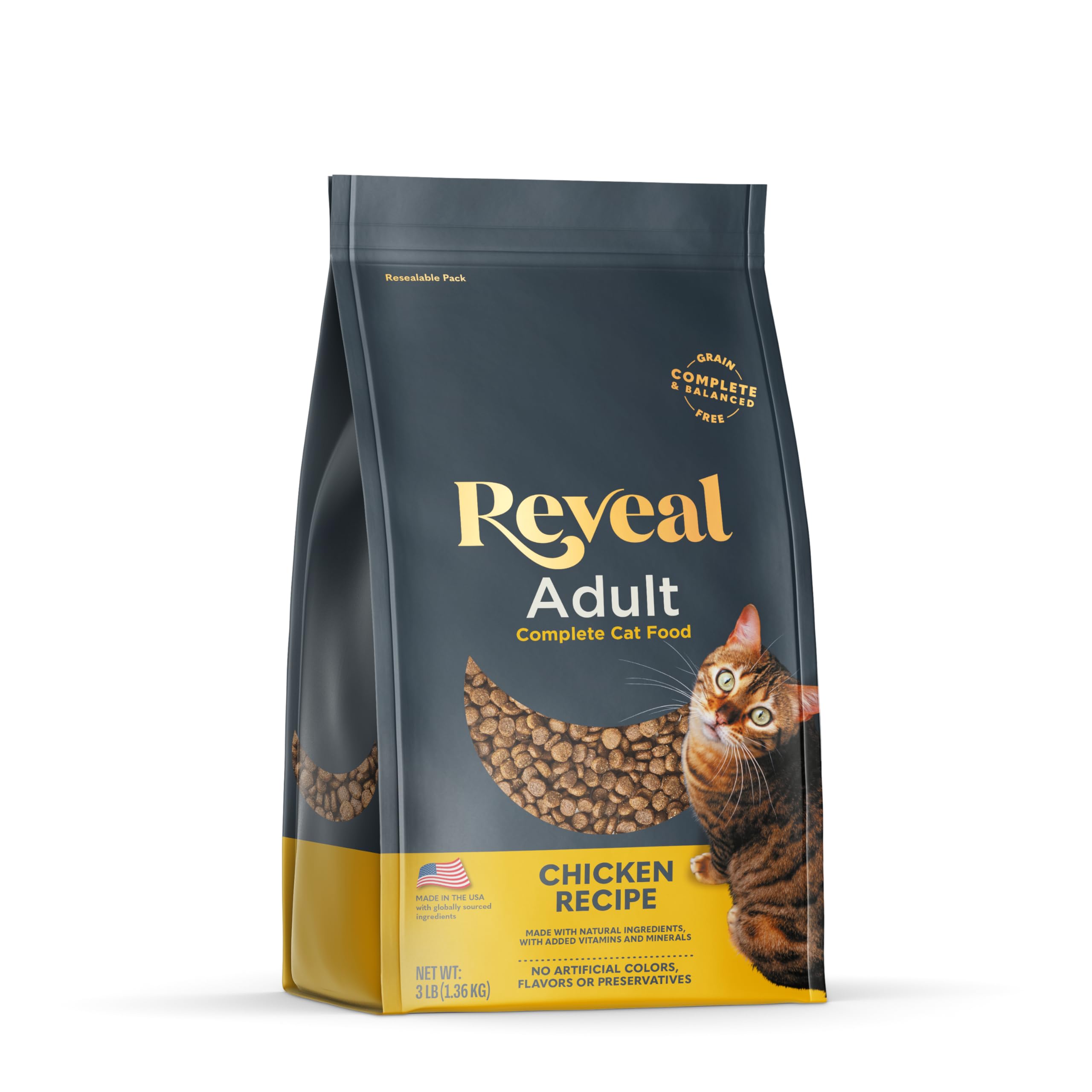 Reveal Natural Adult Dry Cat Food, High Protein, Grain Free with Added Vitamins & Minerals, Complete & Balanced Nutrition for Cats, Chicken Recipe (3 Pound Bag)