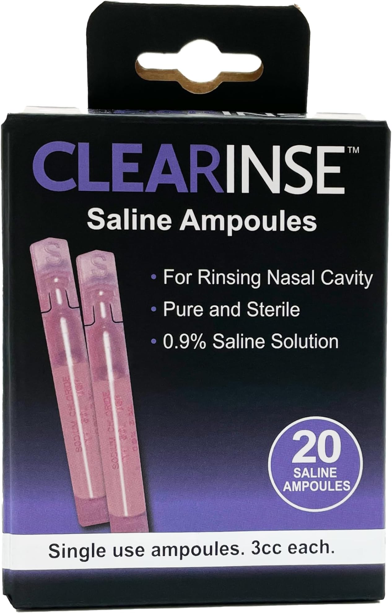 Clearinse Saline Ampoules - 20 Count of 3ml Pods | 0.9% Saline Solution | Pure and Sterile | Single-Use | for Rinsing Nasal Cavity | Drug-Free
