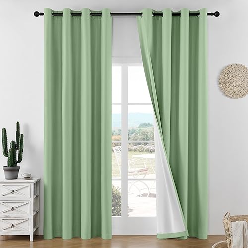Miniatura 33 de Joydeco - Cortinas opacas negras de 84 pulgadas de largo - Cortina de lino 100% opaca para dormitorio, con bolsillo para cortinero y lengüetas