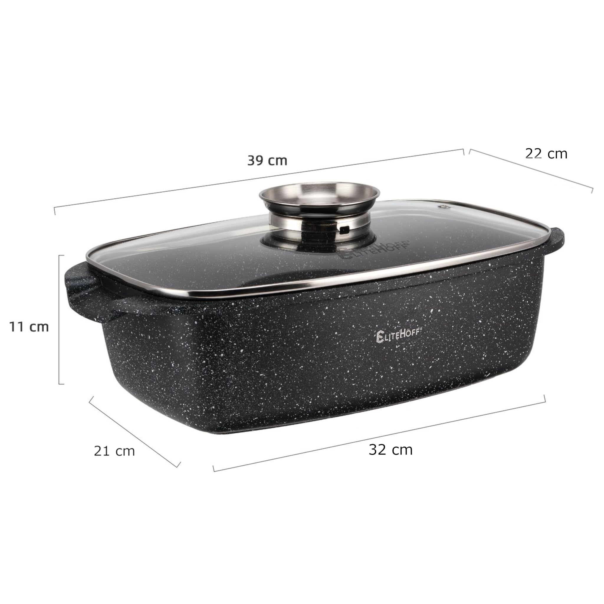 EliteHoff Brytfanna z pokrywką 6,5 L, aluminiowy garnek do pieczenia, naczynie żaroodporne do duszenia, pieczenia i grillowania, na indukcję, gaz, kuchenkę elektryczną, do piekarnika, czarny (E-7051)