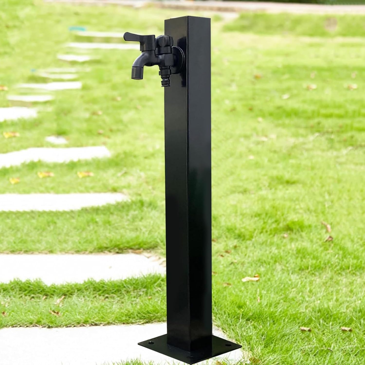 Stainless Steel Outdoor Water Spigot, Black Garden Water Column Floor Mount Water Tap for Lawn Irrigation Patio Yard Use, Decorative Water Feature Fountain Faucet Post(Height: 95cm/37.4in)