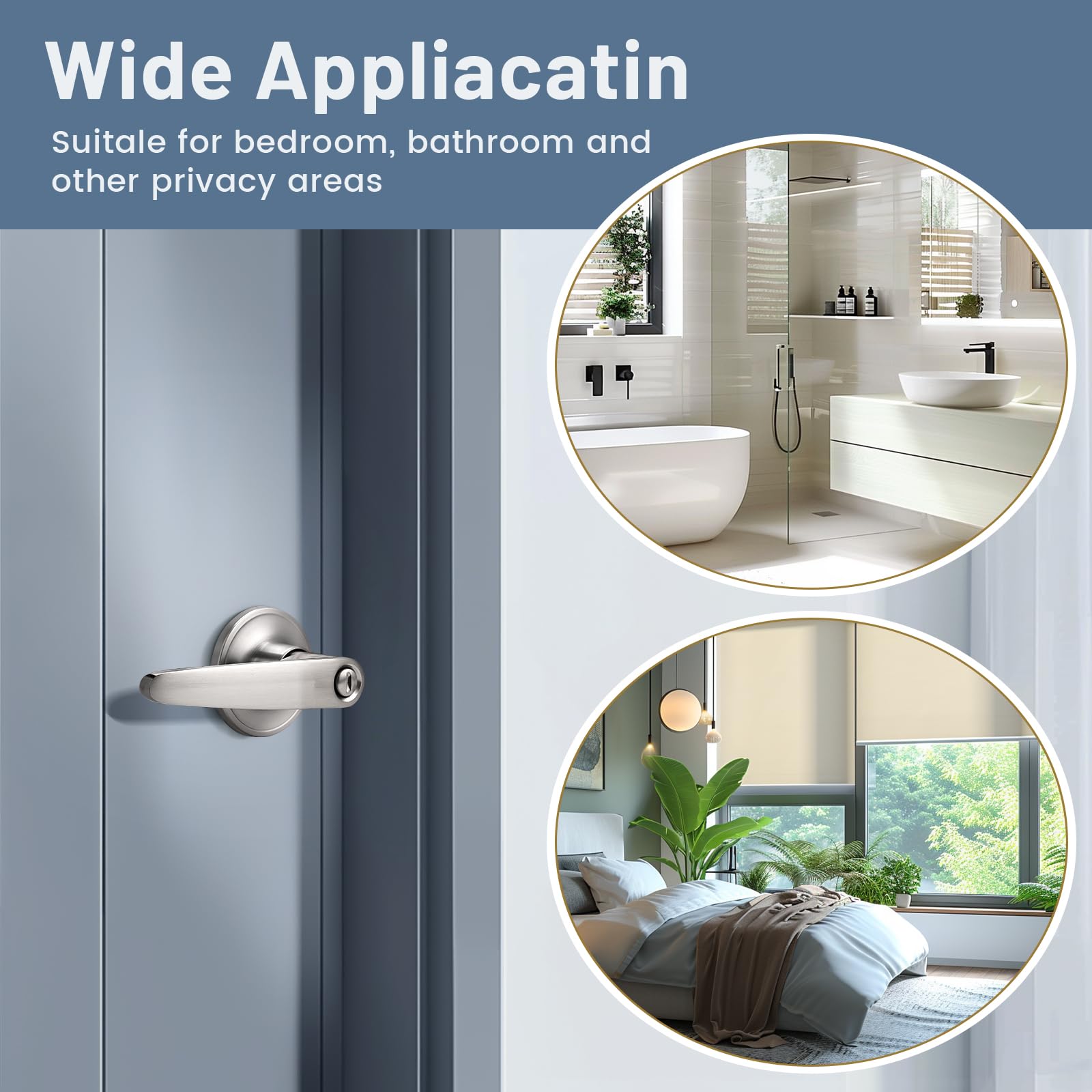 Satin Nickel Door Handles with Lock - Privacy & Security -4