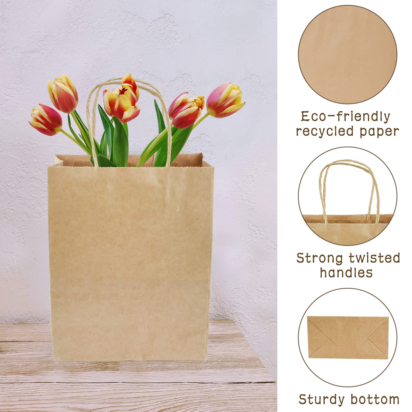 50 Stück Braune Papiertüten Mit Griffen - 15x8x21 Cm, Kraftpapier, Für Geschenke, Goody Bags & Einzelhandel