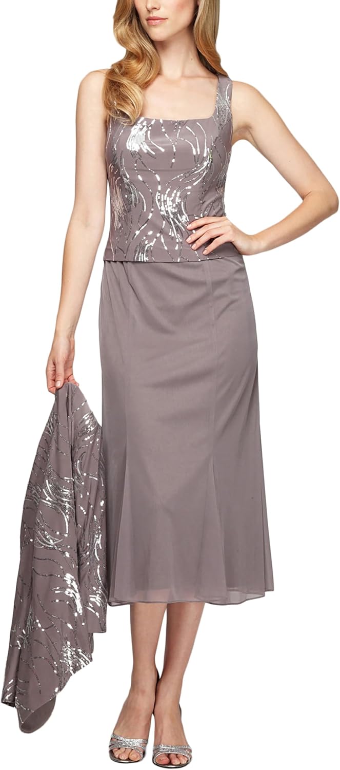 Alex Evenings Women's Tea Length Jacket Dress, Perfect for Weddings, Formal Events (Petite and Regular Sizes) - Image 4