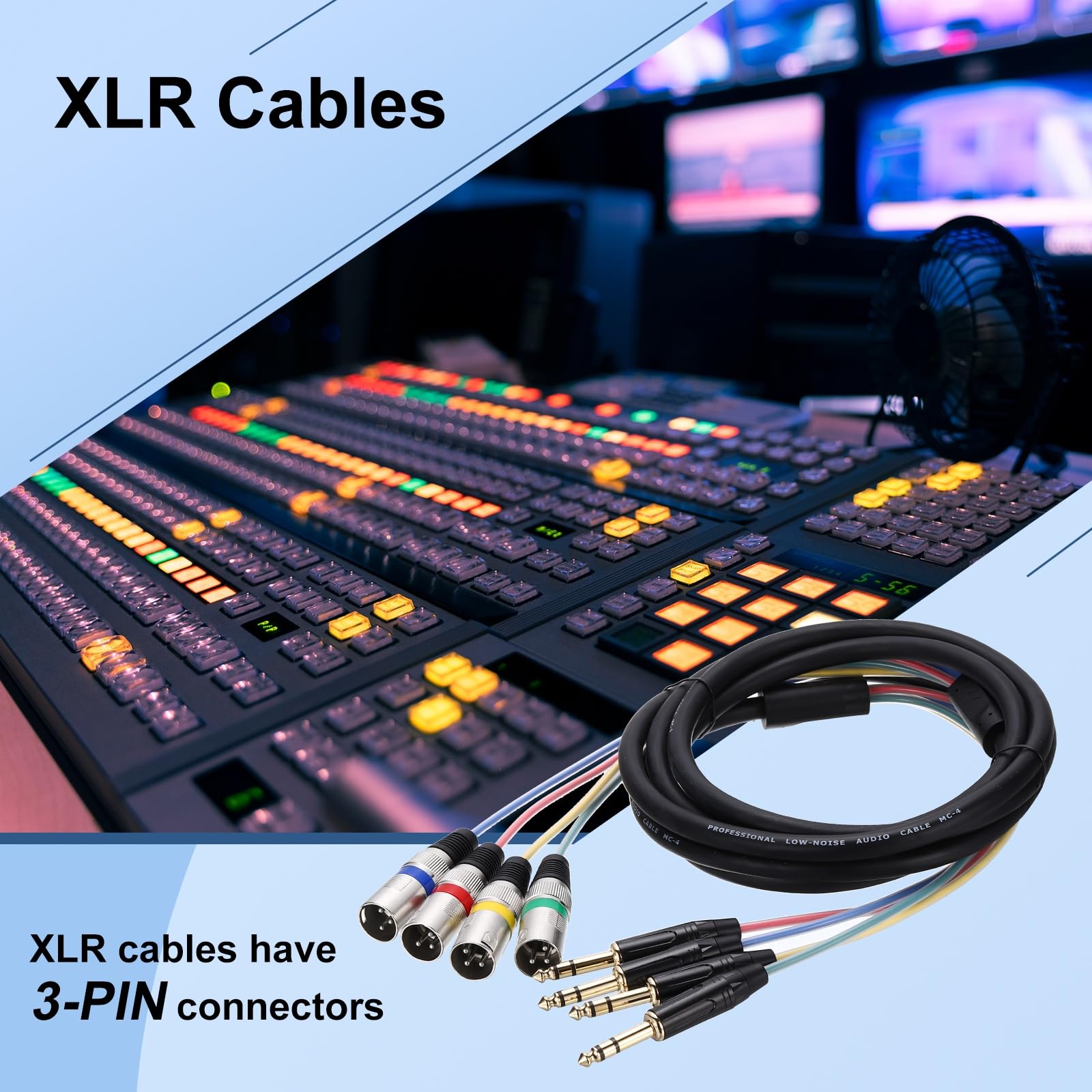 QUARKZMAN 1Stück 4-Kanal XLR Snake Kabel 4 Farbige XLR Männlich Auf TRS6.35 Mikrofonkabel 4-Wege Mikrofon Patch Kabel Balanced Audio Für Bühne Studio Live-Aufnahme 49.2Ft
