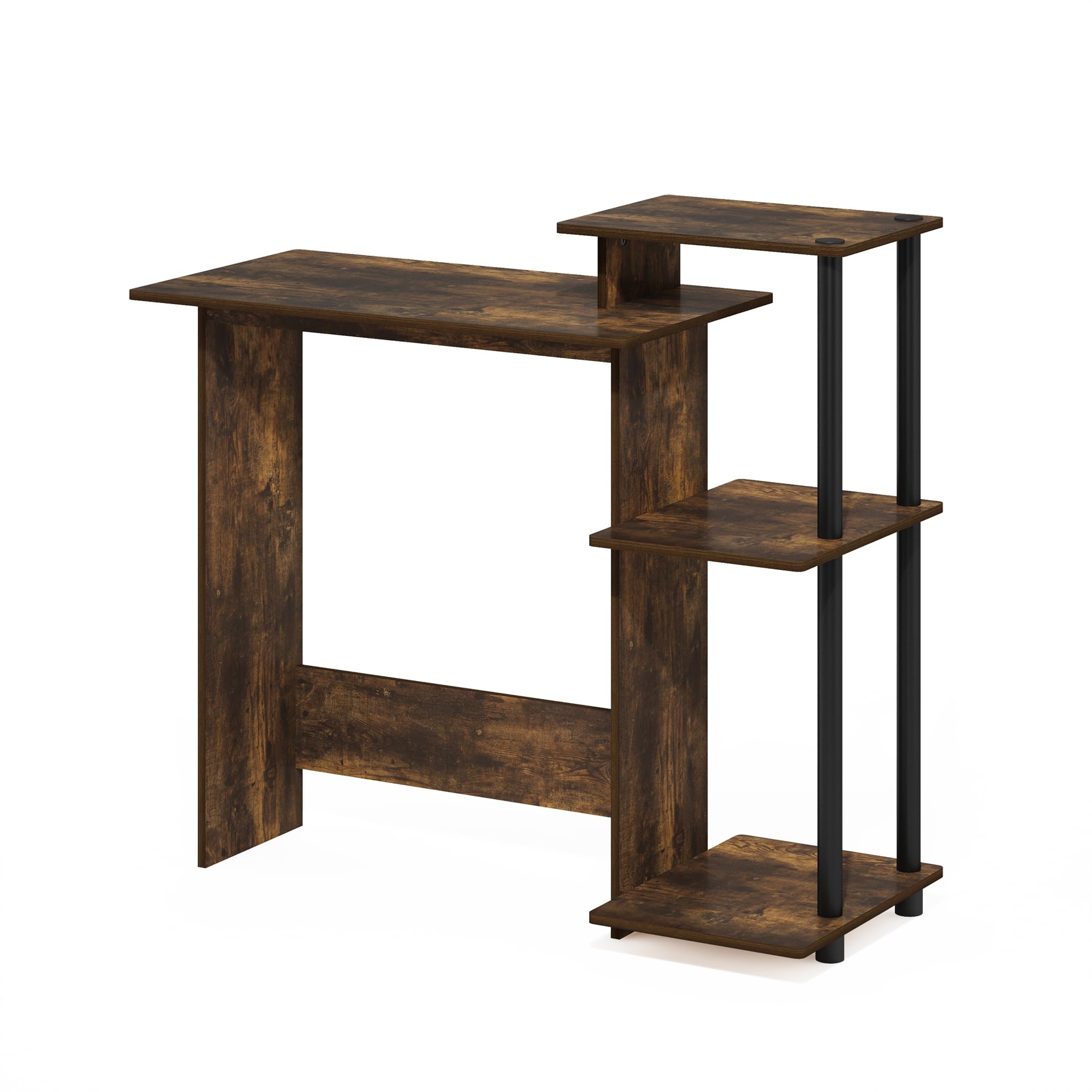 Furinno 12095APBK Multifunctioneel computerbureau voor thuiskantoor, pc- tafel, bureau met plank, technisch hout, barnsteengrenen, zwart, 39,9 (D) x 100,1 (B) x 86,6 (H) cm
