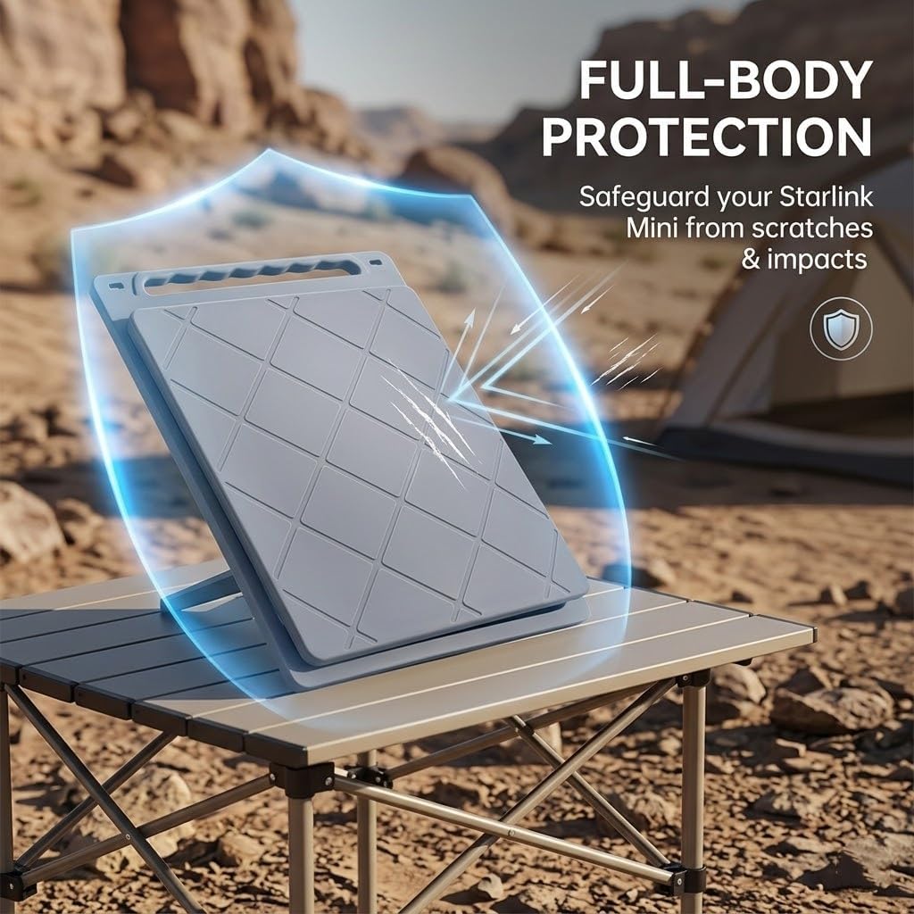 SUREMAX Protective Cover for Starlink Mini Silicone Case Compatible with Starlink Mini with Honeycomb Heat Dissipation, Integrated Carrying Handle for RV Travel Camping, Gray