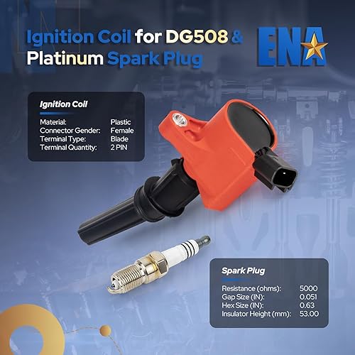 Miniatura 2 de ENA Juego de 8 bobinas de encendido rojas y bujías de platino compatibles con Mercury Ford F150 E150 E250 Expedition Explorer Grand Marquis Crown