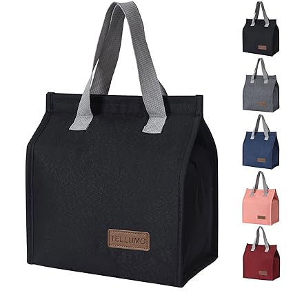 Lunch bag, Tellumo Insulated Lunch Bag for Women Men Small Lunch Box Container Reusable Leakproof Tote for Office, Work, School, Beach or Travel (Minimalist Dark)