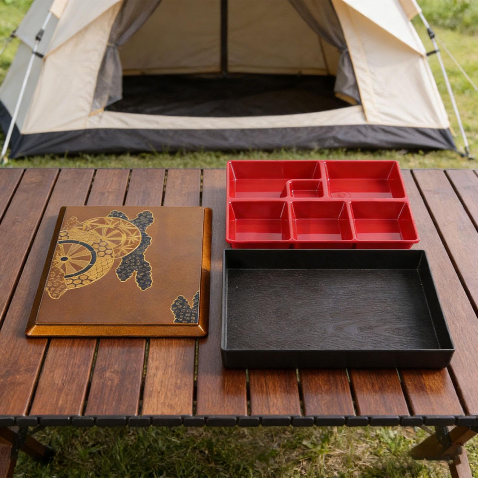 Boîte Bento Japonaise Plateau Déjeuner Multi Compartiments Couvercle Plateau Rangement Alimentaire Adapté à Travail Pique-nique, 6 Grille