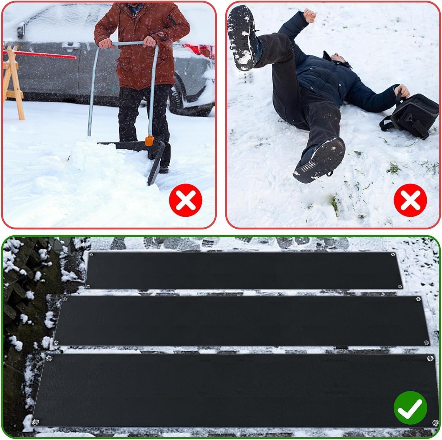 Snow Melting Mats, Heated Outdoor Mats for Walkways, Electric Snow Melting Mats for Decks and Sidewalks, Trusted No-Slip Snow and Ice Melt Heated Sidewalk Mat (10 x 30) 4PCS