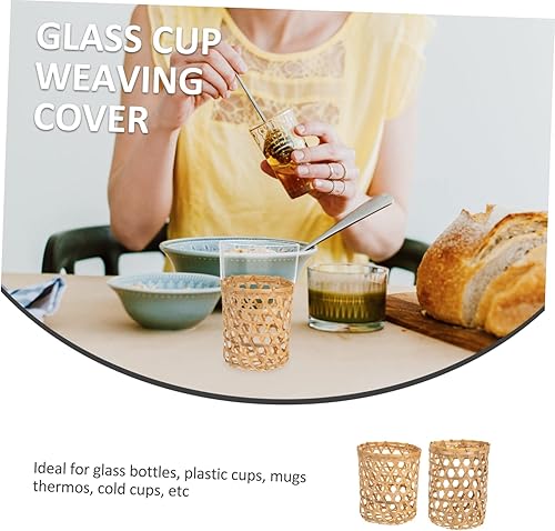 Miniatura 3 de BESTonZON 2 fundas de bambú para tazas de vidrio, decoración de vidrio, vaso de café, jarrón de ratán, centros de mesa de boda para mesas jarrones a
