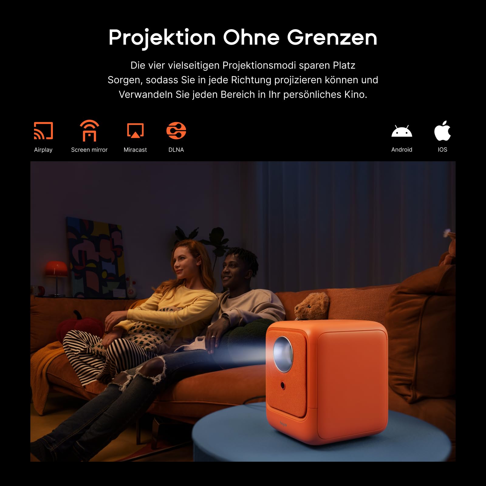 【Auto Focus/Keystone】Proiettore 4K Supporta, Heyup 10000L Videoproiettore 1080P Nativo 5G WiFi and Bluetooth, Mini Proiettore Portatile Home Cinema per Phone/iOS/Android/TV Stick/HDMI/USB, arancione