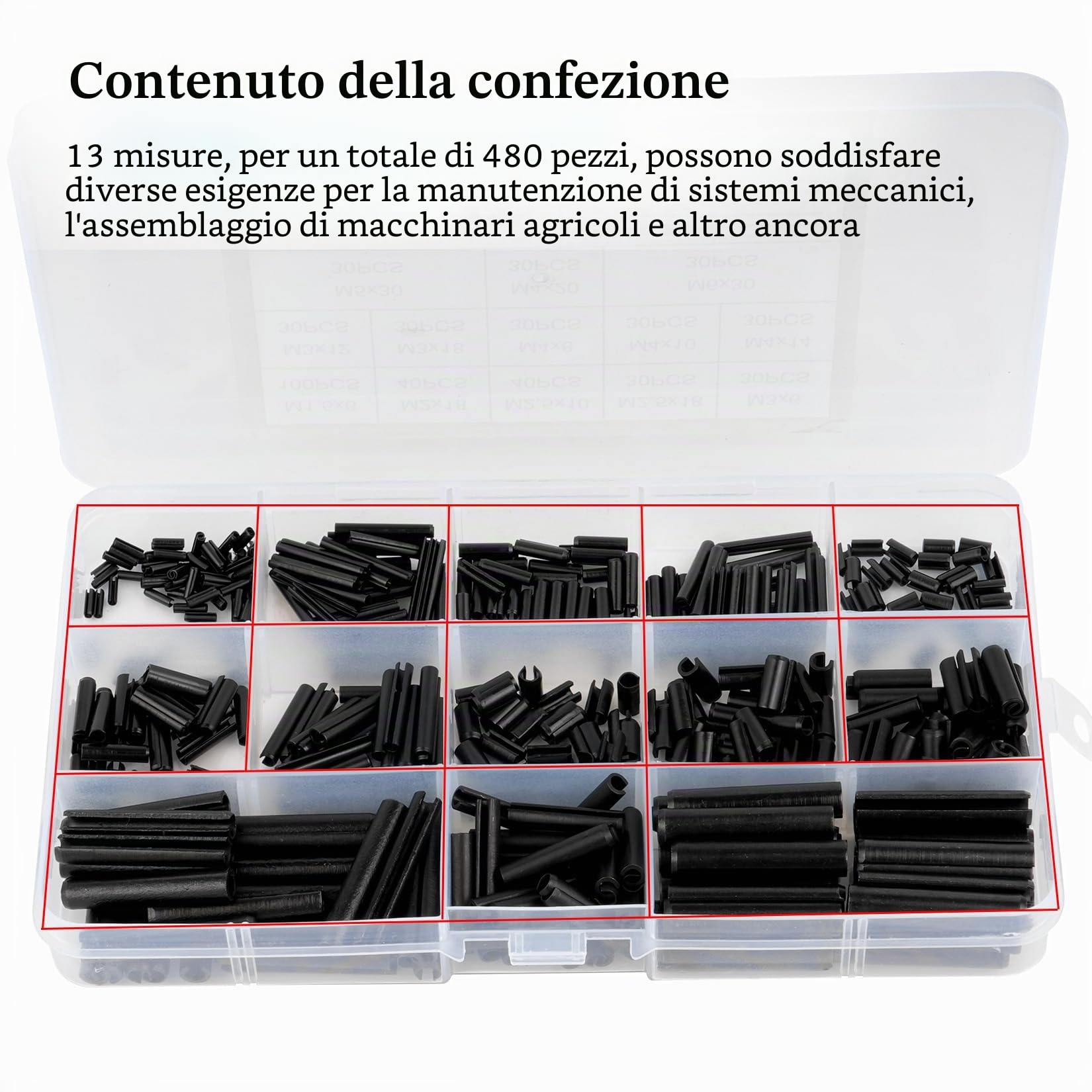 Spine Elastiche Perno di Tensione a Molla Diviso con Intaglio Perni a Rullo di Bloccaggio Split Scanalati Goupille di Sicurezza M1.5-M6 480 Pz