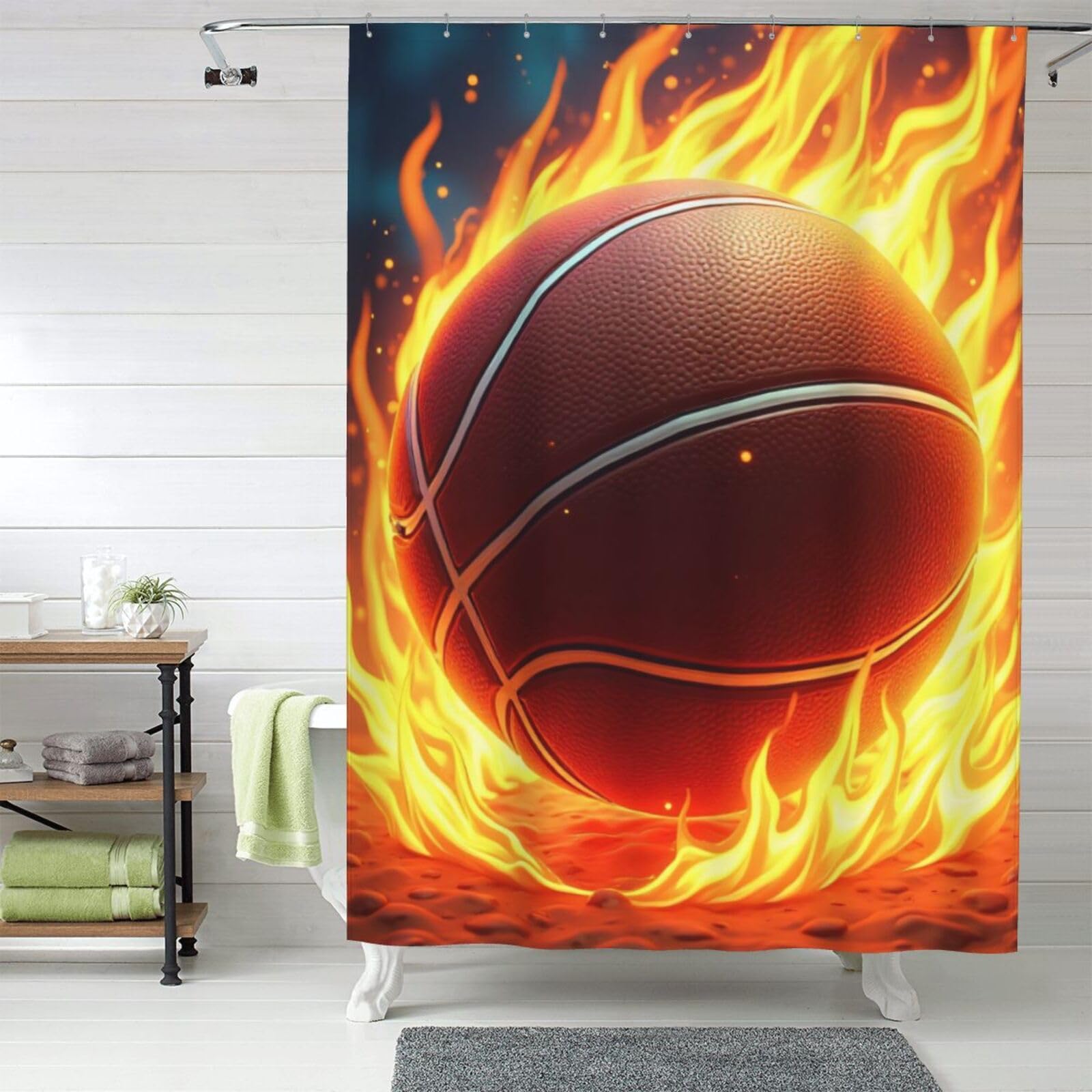 Rideau de douche rustique opaque 152x183 avec crochets basketball