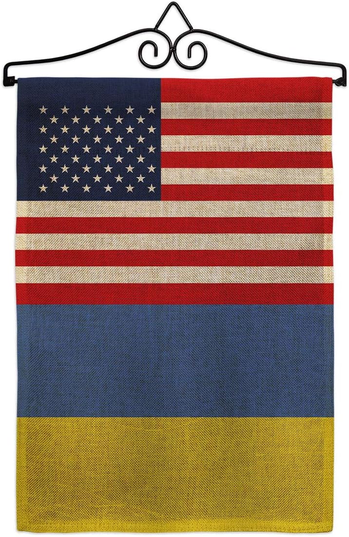 Ukraine US Friendship Garden Flag Set Wall Holder Regional USA American Alliance World Country Particular Area Small Decorative Gift Yard House Banner Made In 13 X 18.5