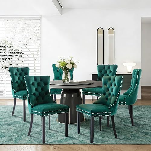 Miniatura 72 de SoarFlash Juego de 6 sillas de comedor de terciopelo, silla lateral de respaldo alto, silla lateral moderna tapizada de alta gama con capitoné y