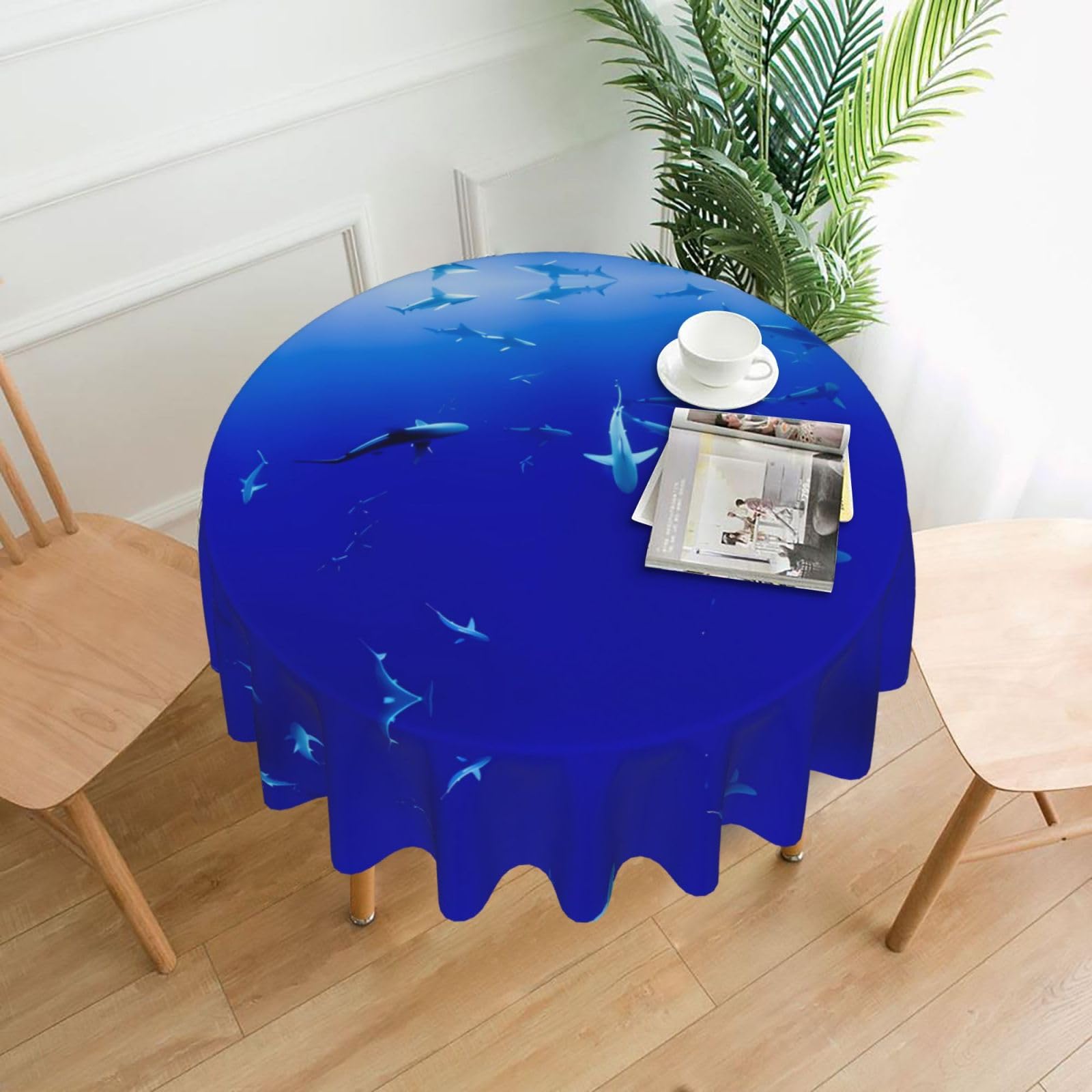 Yyhwhjde Black Shark Swimming Under The Sea Prints Round Decorative Table Throw 60In – Waterproof Table Cover For Elegant Dining & Outdoor Gatherings