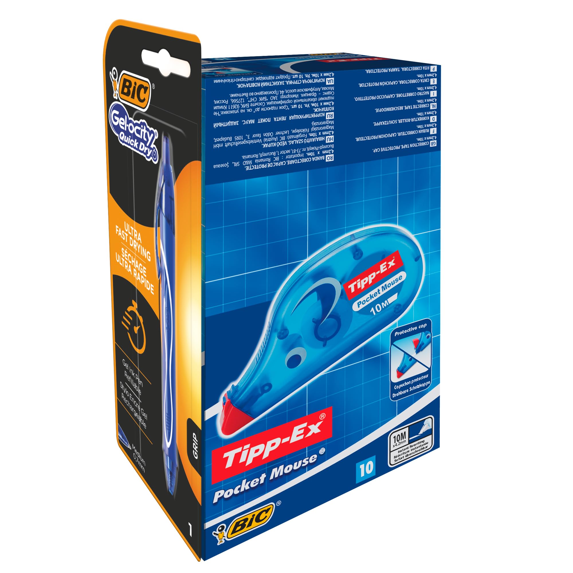 Promo Box 10 Korrekturroller Pocket Mouse Tipp-Ex + 1 Gelocity quickDry Bic