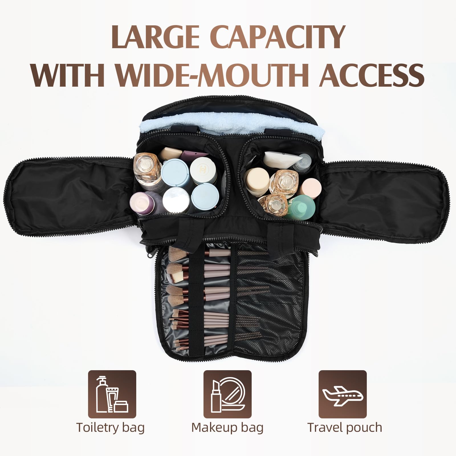 Axcone Borsa da Toilette da Viaggio,Grande Trousse Trucchi,Borsa Makeup Cosmetici da Viaggio Organizer,Beauty Case per Donna Uomo-Black