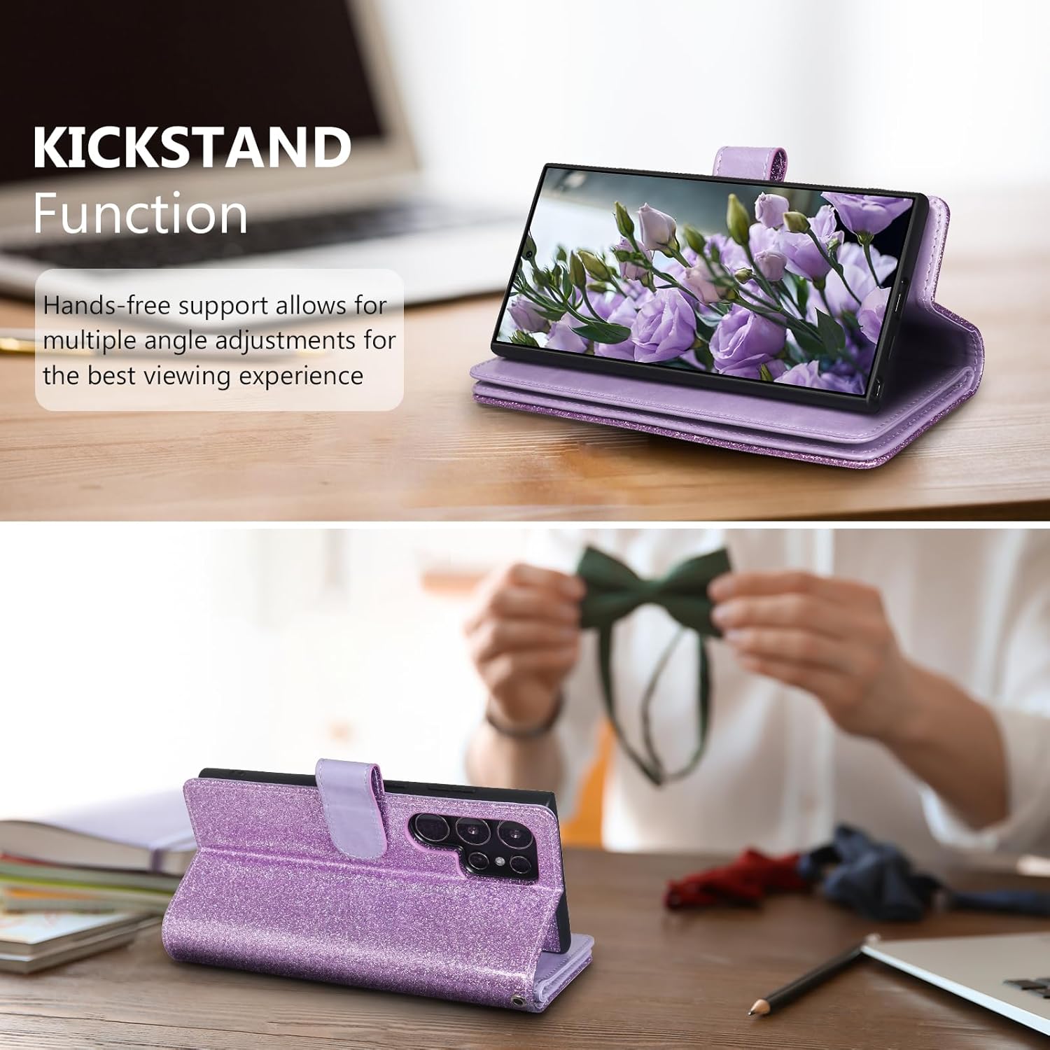 Varikke for Galaxy S22 Ultra Wallet Case Detachable with Card Holder for Women, Glitter Leather Strap Magnetic Flip Wallet Removable Phone Case Cover for Samsung Galaxy S22 Ultra 5G 6.8", Light Purple - Image 8