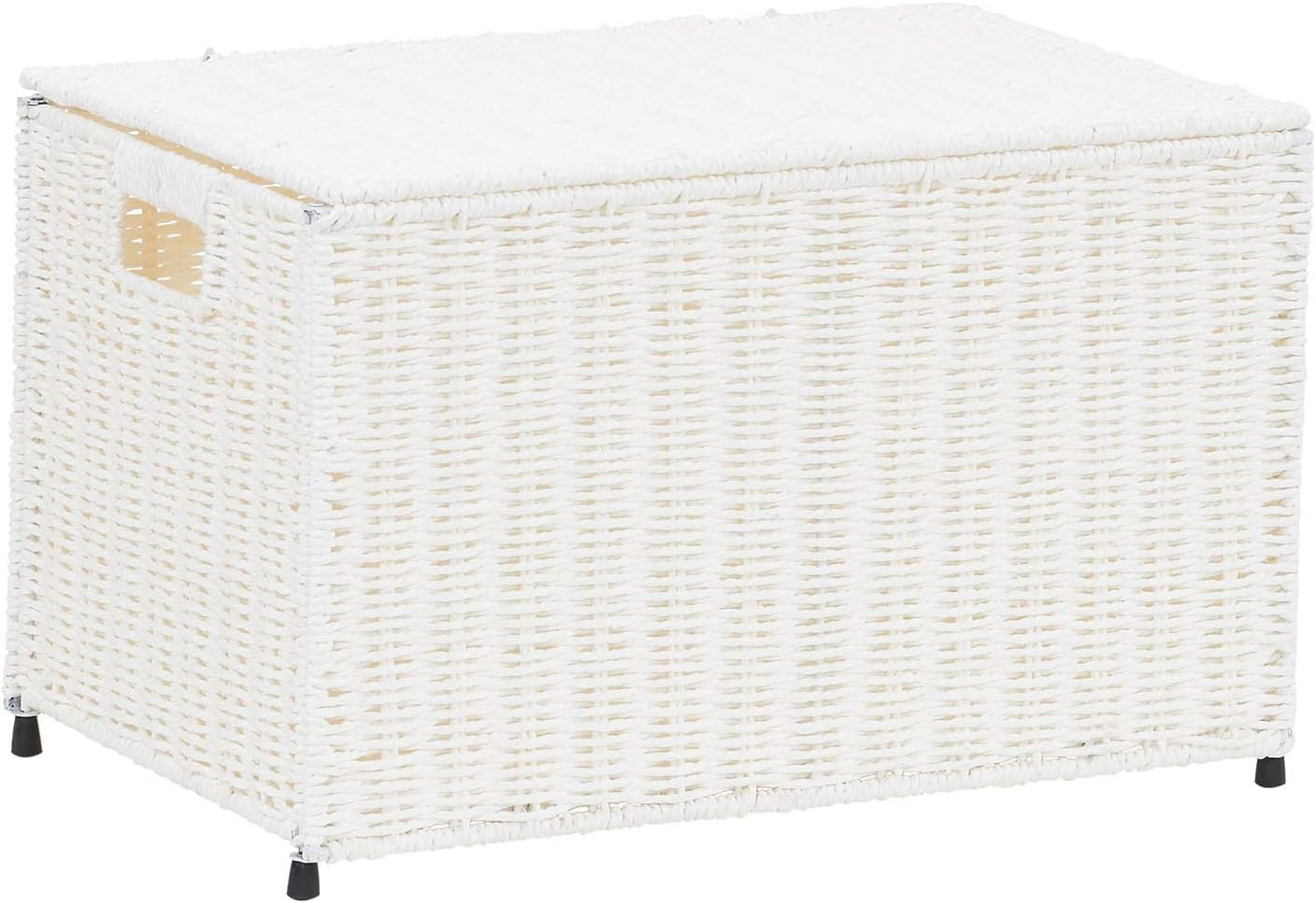 Household Essentials Small | White ML-7150 Decorative Wicker Chest with Lid for Storage and Organization