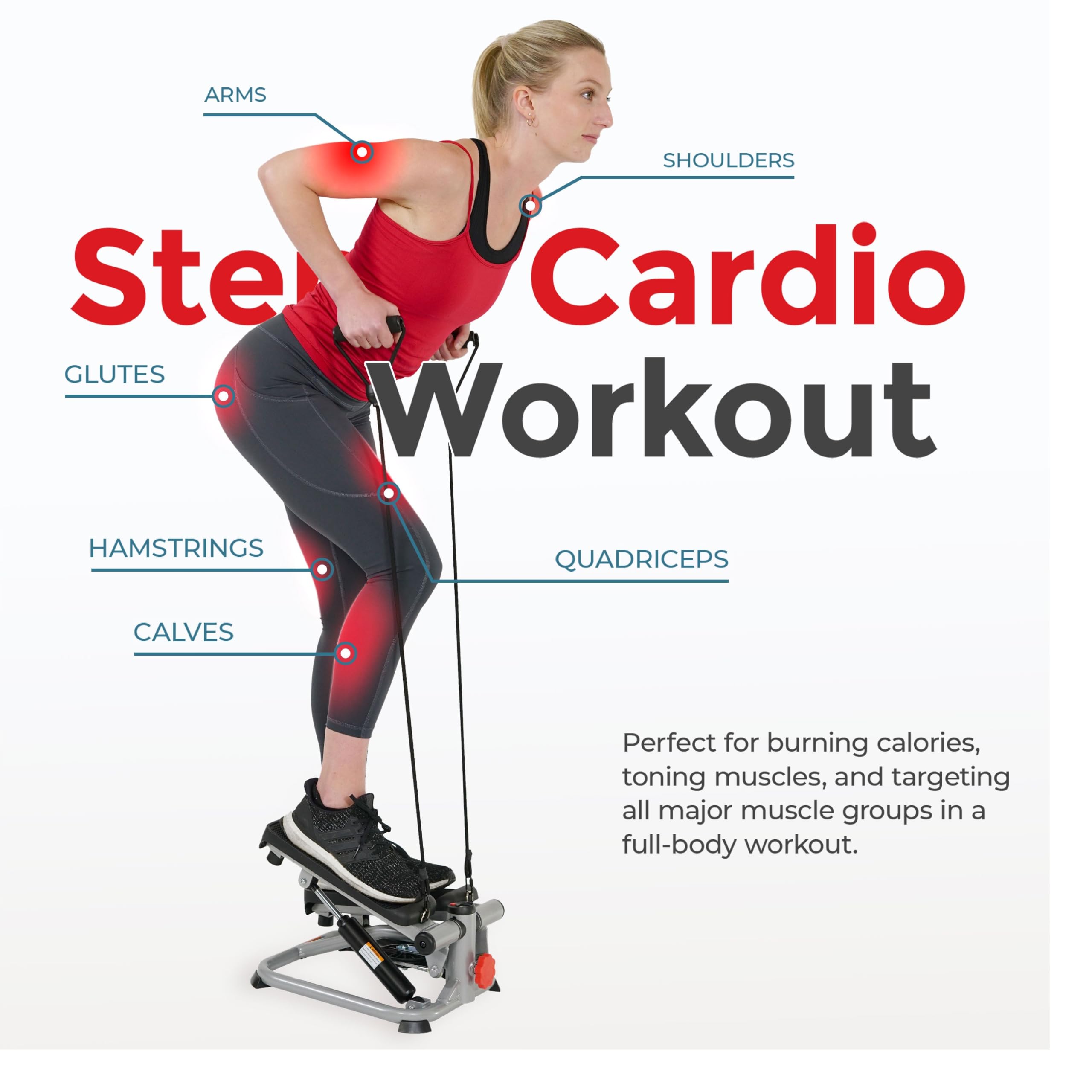 Sunny Health & Fitness Mini Steppers for Exercise at Home, Stair Step Workout Machine with Resistance Bands, Full Body Cardio Equipment