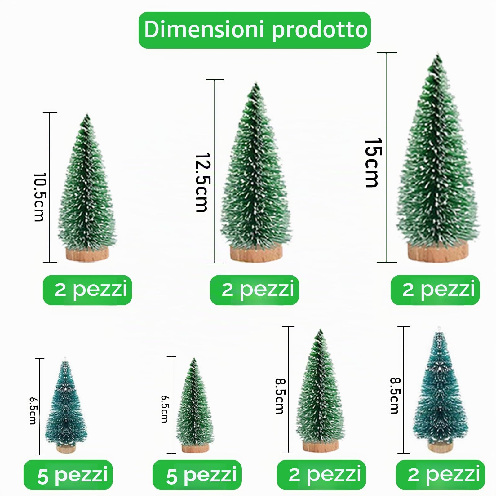 20 Pezzi Mini Albero di Natale 6,5/8,5/10,5/15cm Alberi di Sisal Artificiali Mini Albero di Natale Innevato Alberelli di Natale Piccoli per Decorazione Tavolo, Camera o Vetrina