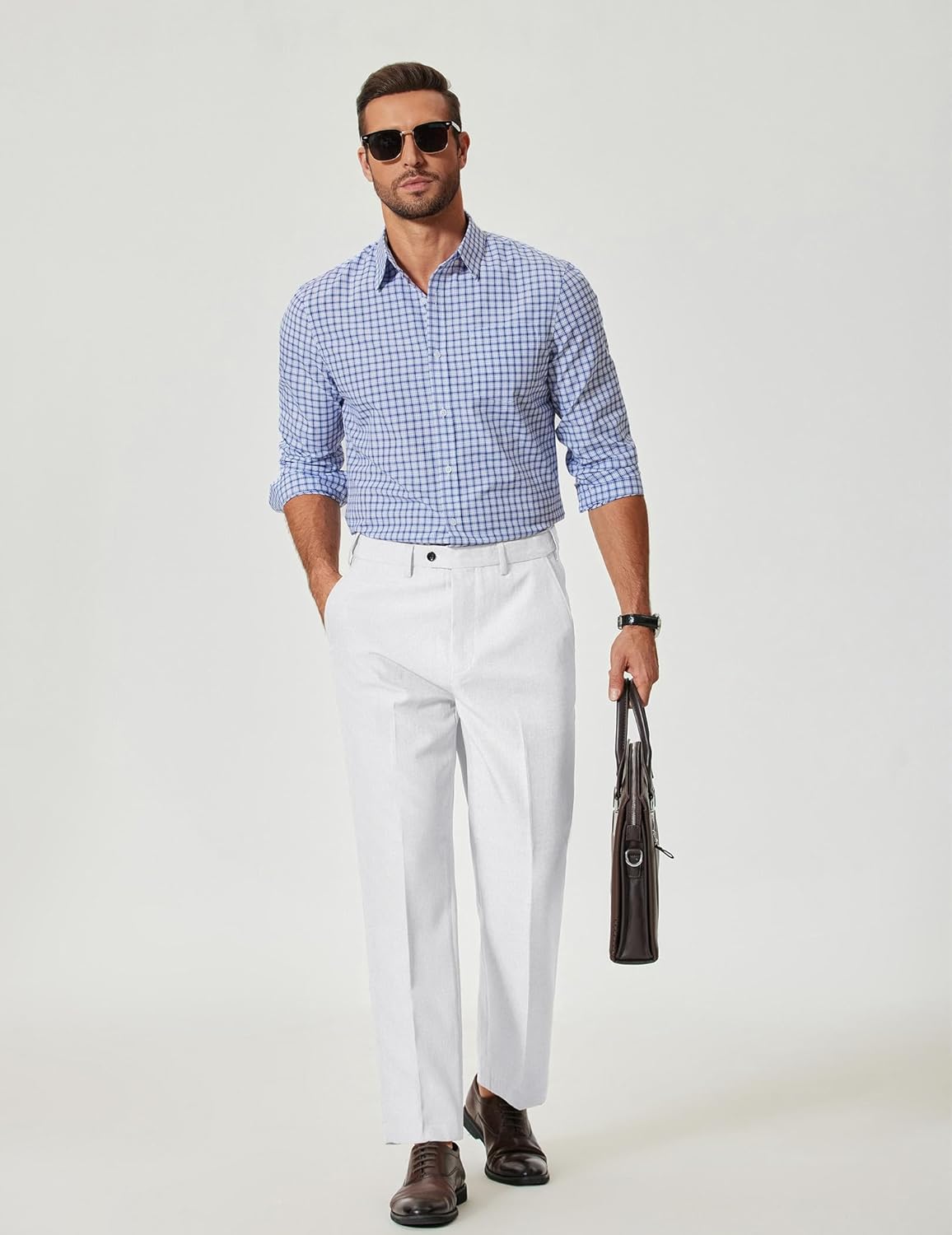 COOFANDY Men's Plaid Button Down Shirt Cotton Long Sleeves Dress Shirt Wrinkle Free Casual Gingham Shirt - Image 3