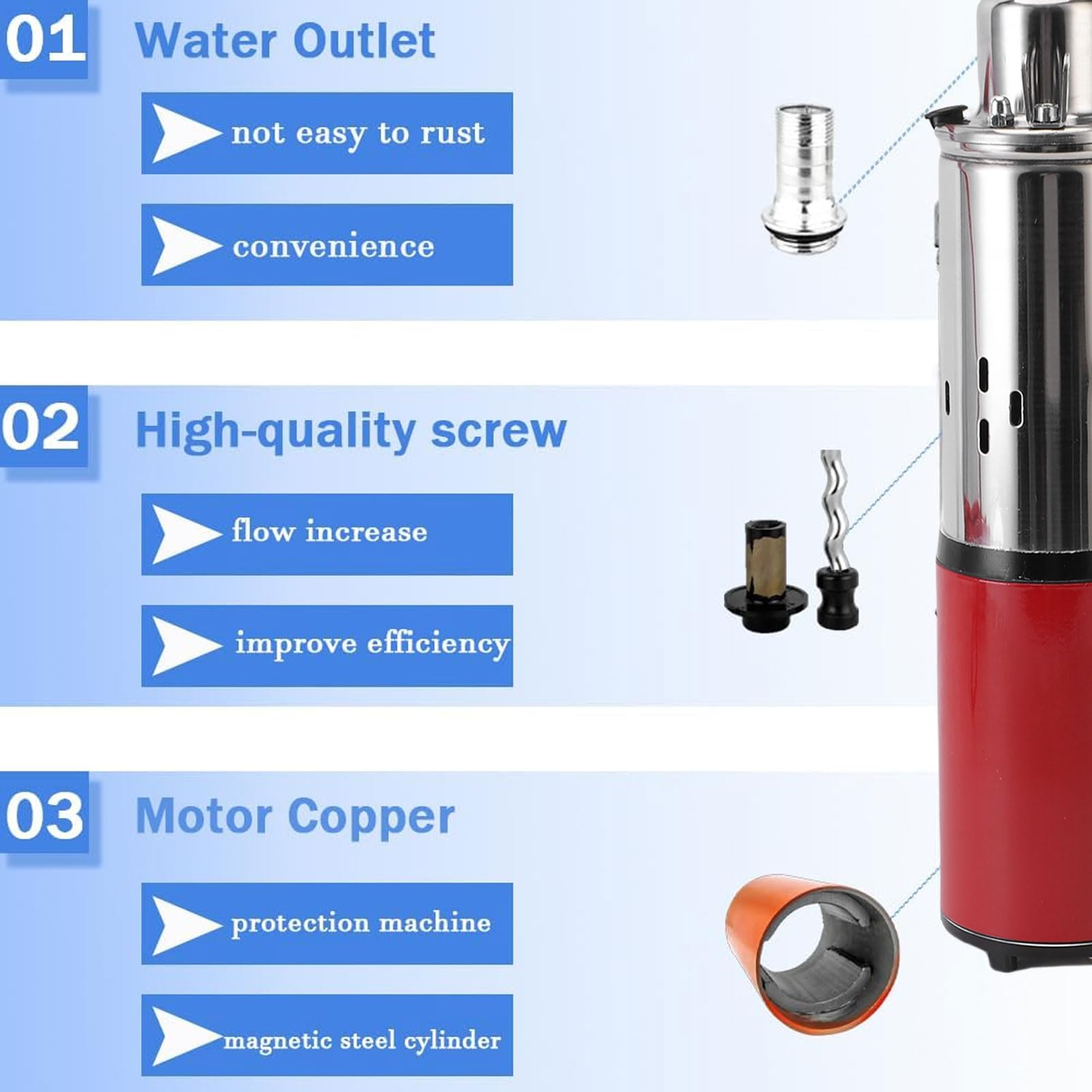 Pompa Sommersi di Pozzi Profondi, Pompe D'acqua in Acciaio Inossidabile 340 W per L'irrigazione Industriale Uso Domestico, Pozzo Solare Sommersi a Pompaggio Profondo 6.6 Gpm