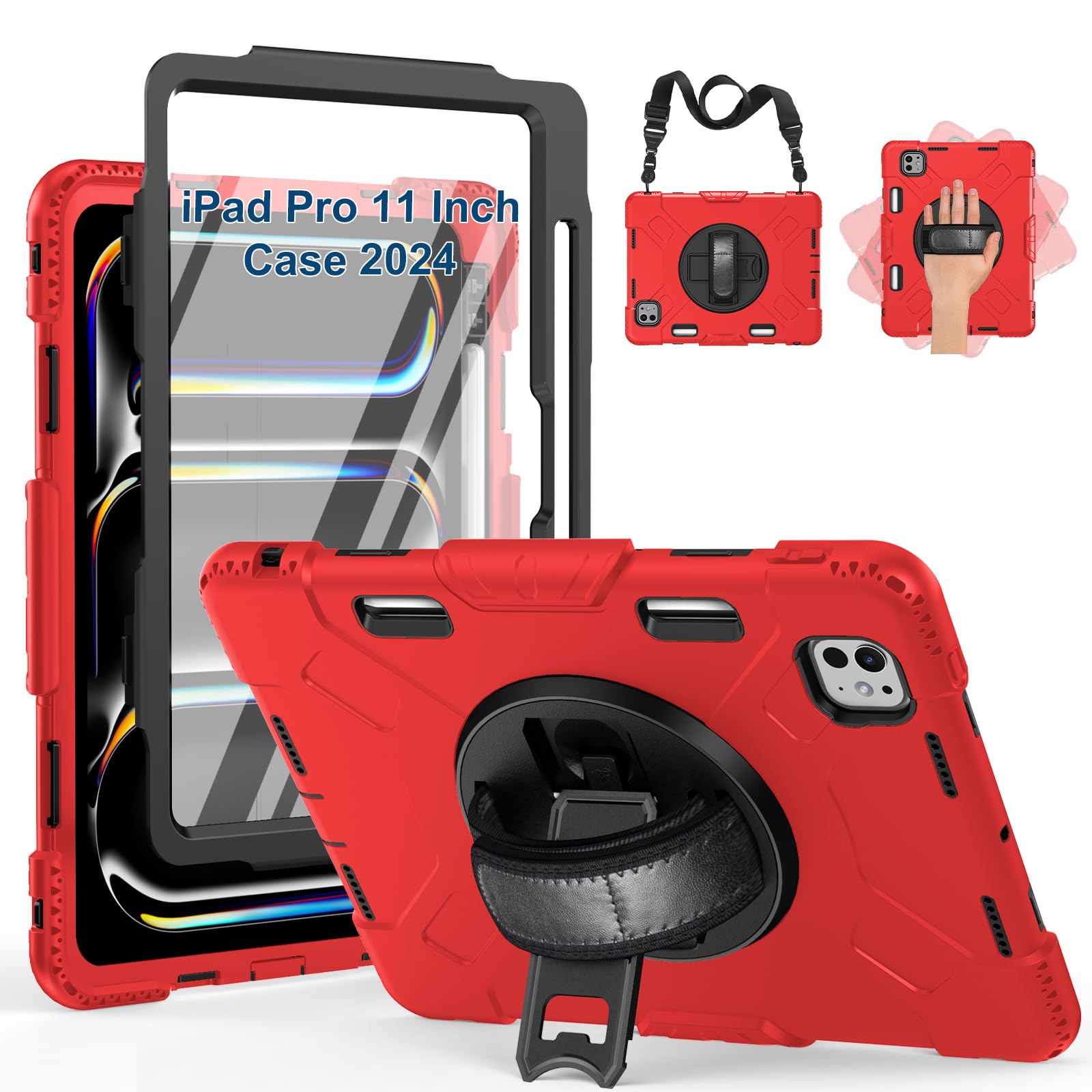 SUPFIVES 2022 iPad Pro 11 inch Case (4th Generation),Upgraded Military Grade Shockproof Silicone iPad Pro 11 4th/3rd/2nd Gen Cover Pencil Holder+ Handle+ Shoulder Strap+ Rotating Kickstand, Black — Amazon image 14