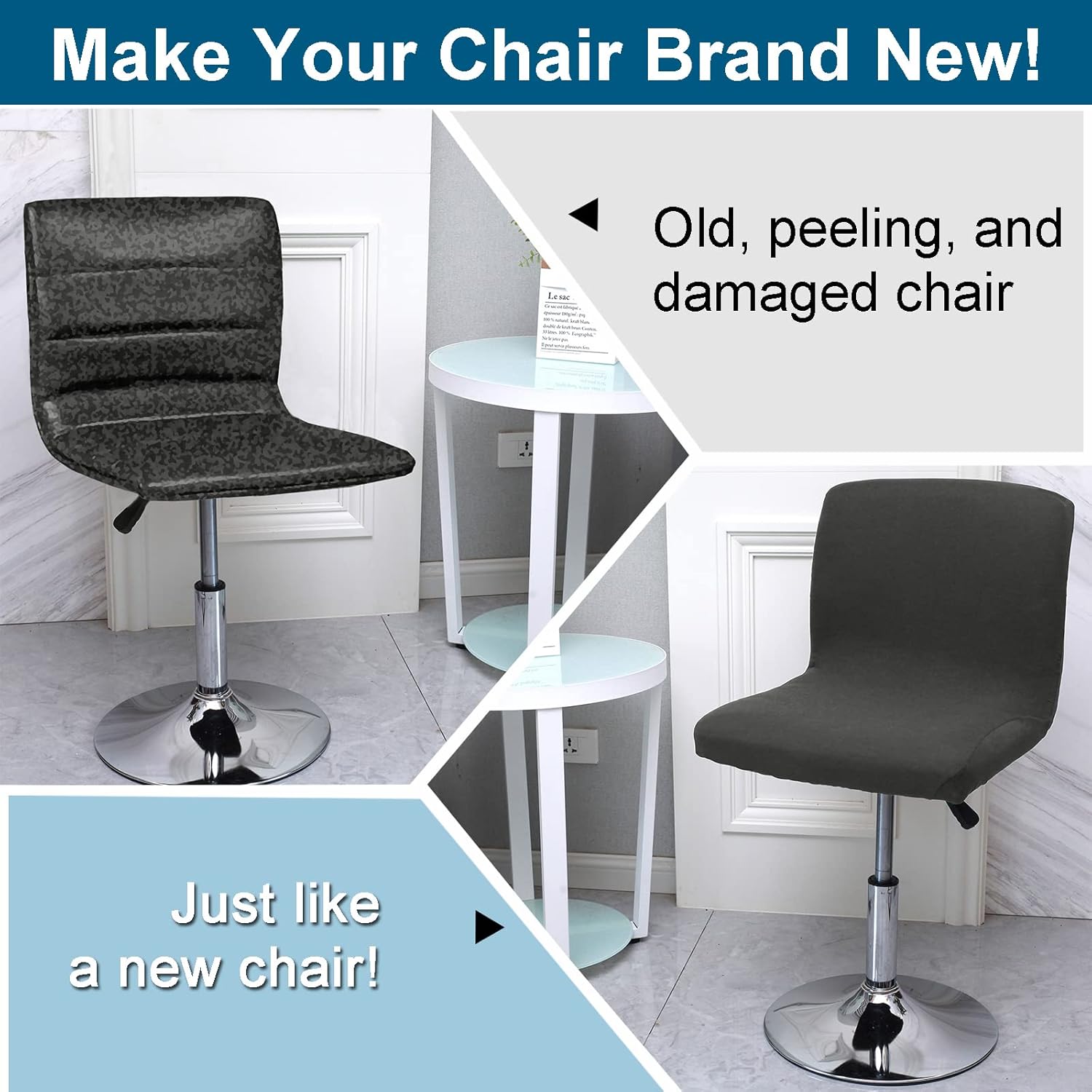 WOMACO Bar Stool Cover with Back Printed Dining Room Square Swivel Barstool Chair Seat Cushion Slipcover for Counter Height Mid Low Back Chair Protector (4, Gray)