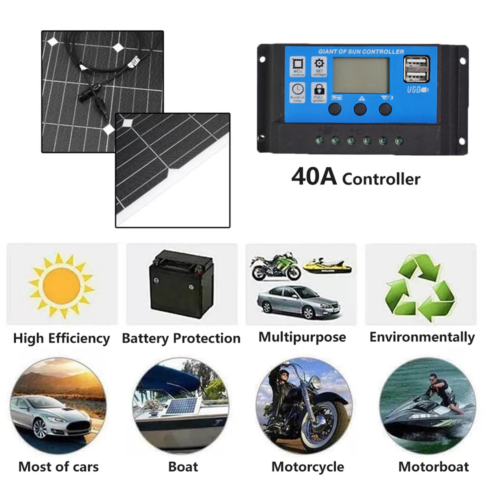 300W Pannelli Solari Flessibili Slim Pannello Solare Monocristallino 40A Regolatore di Carica Kit Fotovoltaico per Balcone RV Camper Barca Tetto Superfici Irregolari 1 * 300W