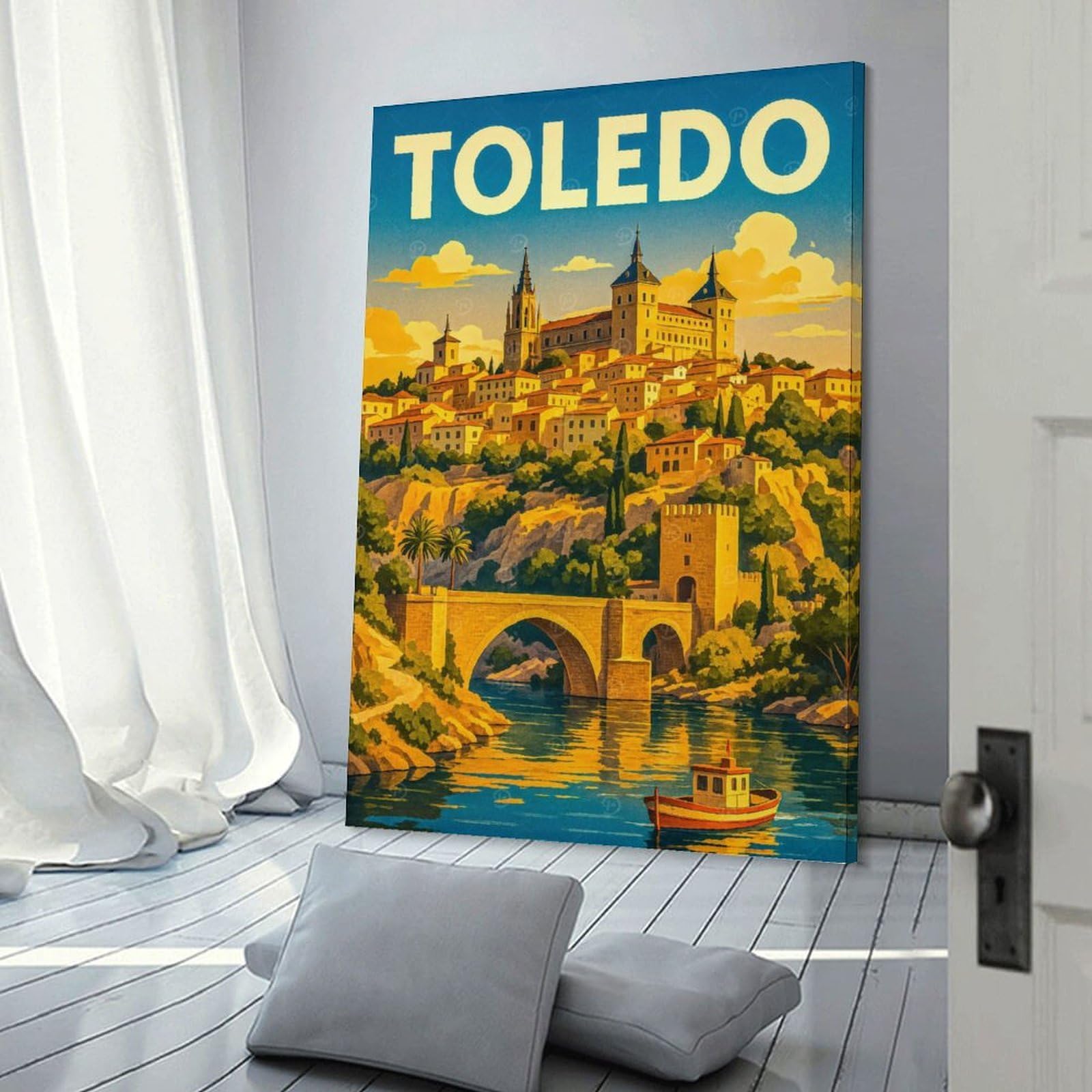 Junmoney Home Decor Wall Art Toledo Cityscape Travel Poster Art, 20x30inch(50x75cm), for New Homes, Bedrooms Or Workspaces, Decorative Present for New Homes