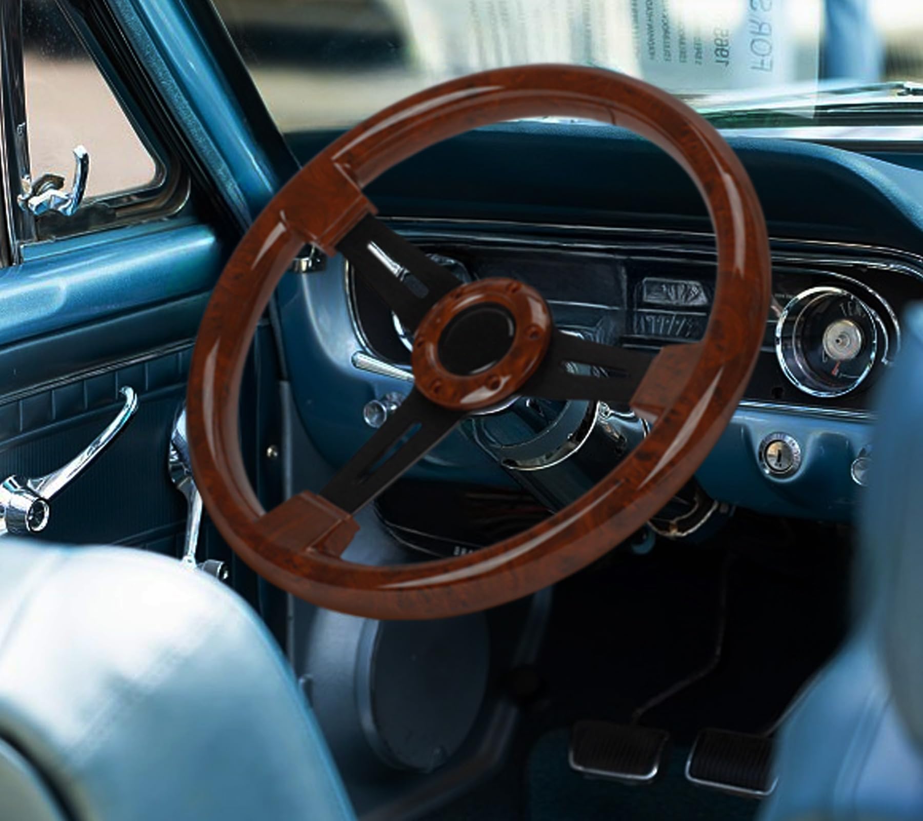 aleawol 350 mm Volante in Legno, 14 Pollici Volante in Mogano Classico con Kit Clacson per Auto Modifica Retrofit