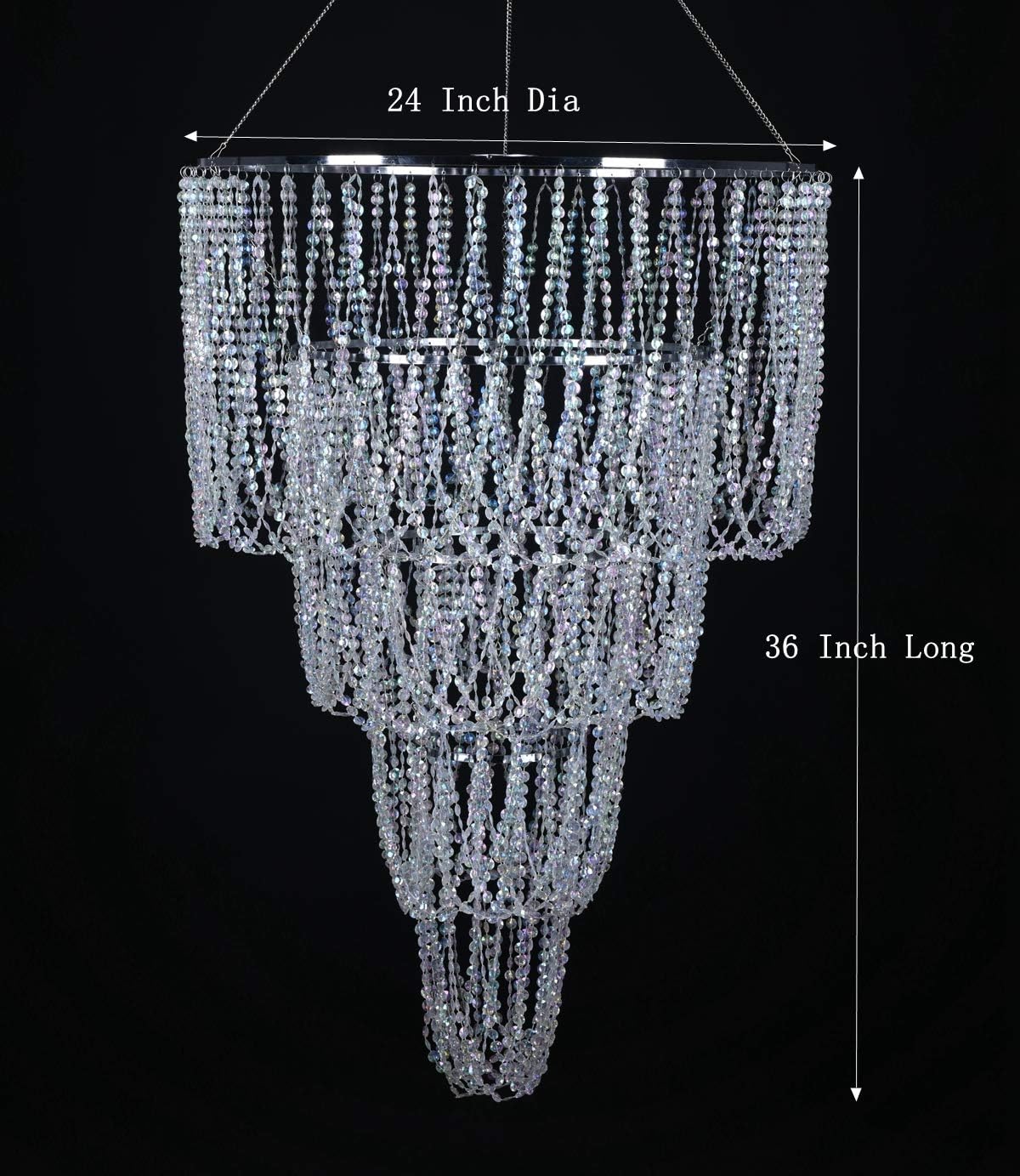 FlavorThings 4 Tiers Large Wedding Chandelier, Faux Crystal Iridescent Beaded Swag Chandelier, 24" Wide 36" Long,Great idea for Wedding Centerpieces Decorations and Any Event Party Home Decor(4 Tiers)