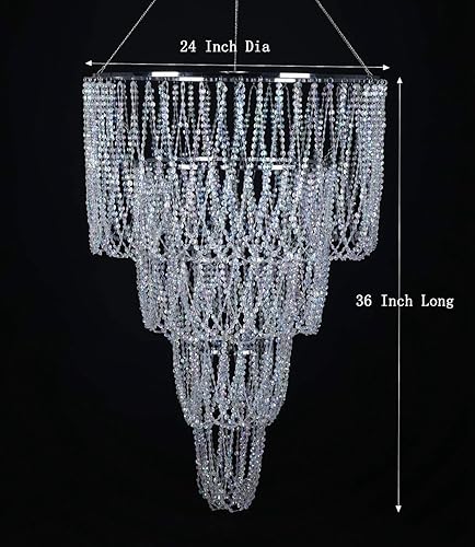 Miniatura 3 de FlavorThings Candelabro de boda grande de 4 niveles, lámpara de araña de imitación de cristal iridiscente con cuentas, 24 pulgadas de ancho y 3 pies