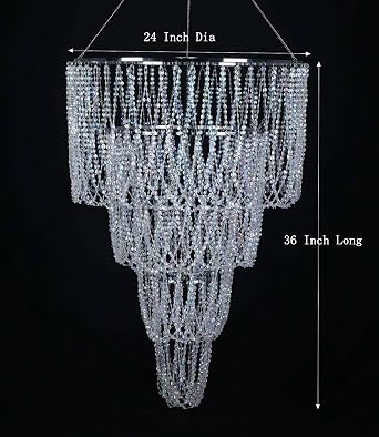 4 Tiers Large Wedding Chandelier, Faux Crystal Iridescent Beaded Swag Chandelier, 24 Wide 36 Long,Great idea for Wedding Centerpieces Decorations and Any Event Party Home Decor(4 Tiers)