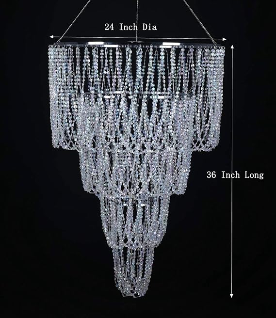 4 Tiers Large Wedding Chandelier, Faux Crystal Iridescent Beaded Swag Chandelier, 24 Wide 36 Long,Great idea for Wedding Centerpieces Decorations and Any Event Party Home Decor(4 Tiers)