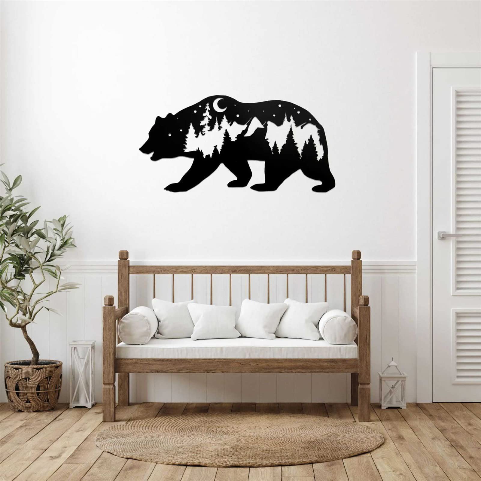 Metalowy niedźwiedź wall art do salonu duży rozmiar czarny rustykalne zwierzę las dekoracje ścienne metalowe ozdoby do dekoracji wnętrz wnętrze kute rzemiosło, 35x66 cm