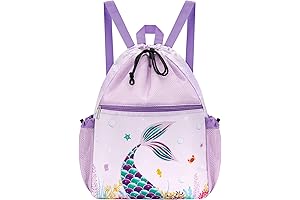 Mermaid Drawstring Backpack: Mesh Pool Bag for Kids Swimmers