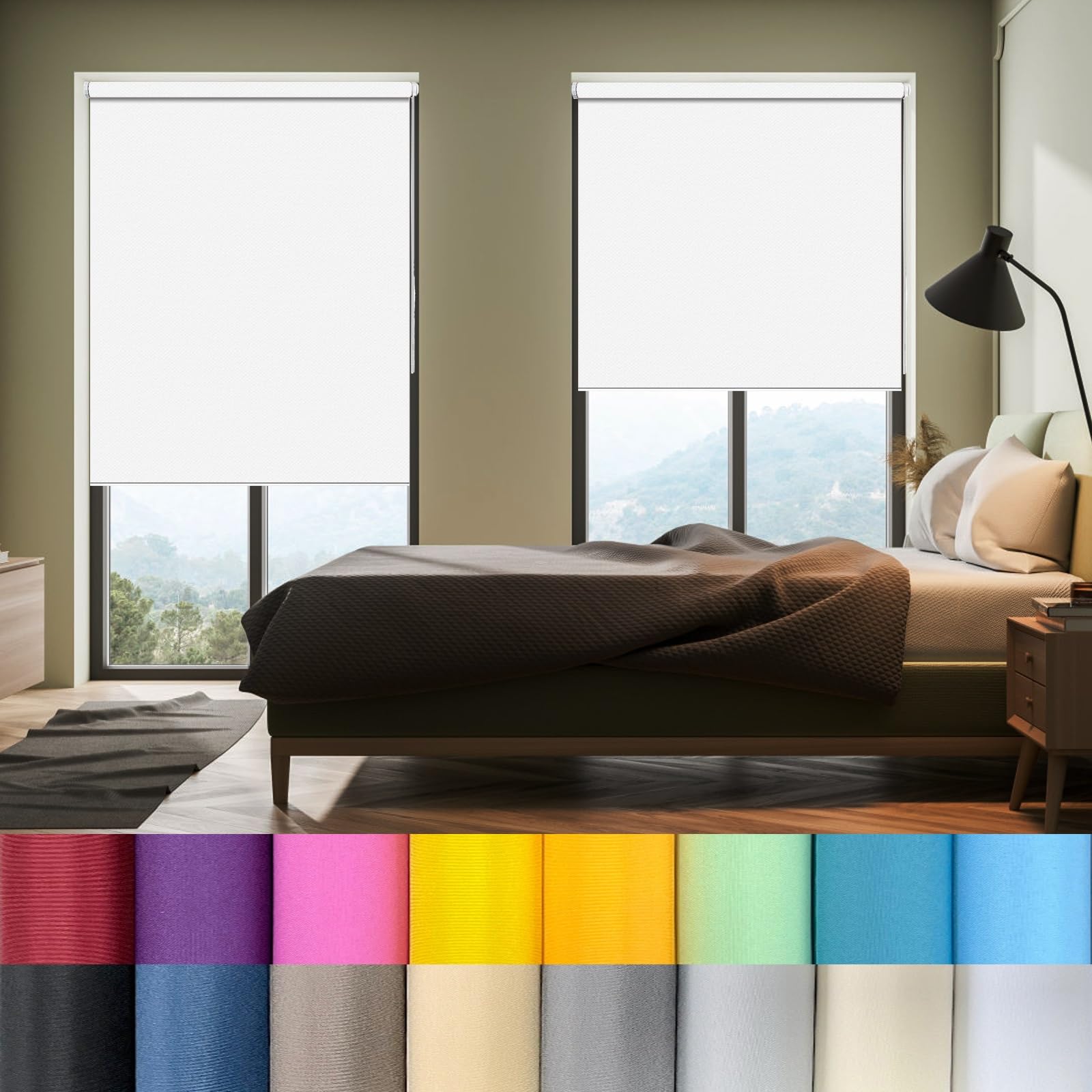 Thermal Roller Window Blinds 105 x 110 cm Blackout Blind, Day And Night Zebra Roller Blind Thermal Insulated,UV Protec, Made to Measure for Bedroom Nursery Loft Travel RV Car, White â image 1