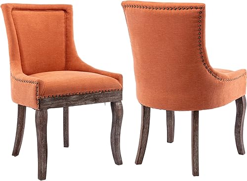 ODUSE-DAILY Juego de 2 sillas de comedor de tela gruesa color naranja, juego de 2, sillas de comedor tapizadas, marco de madera maciza (naranja,