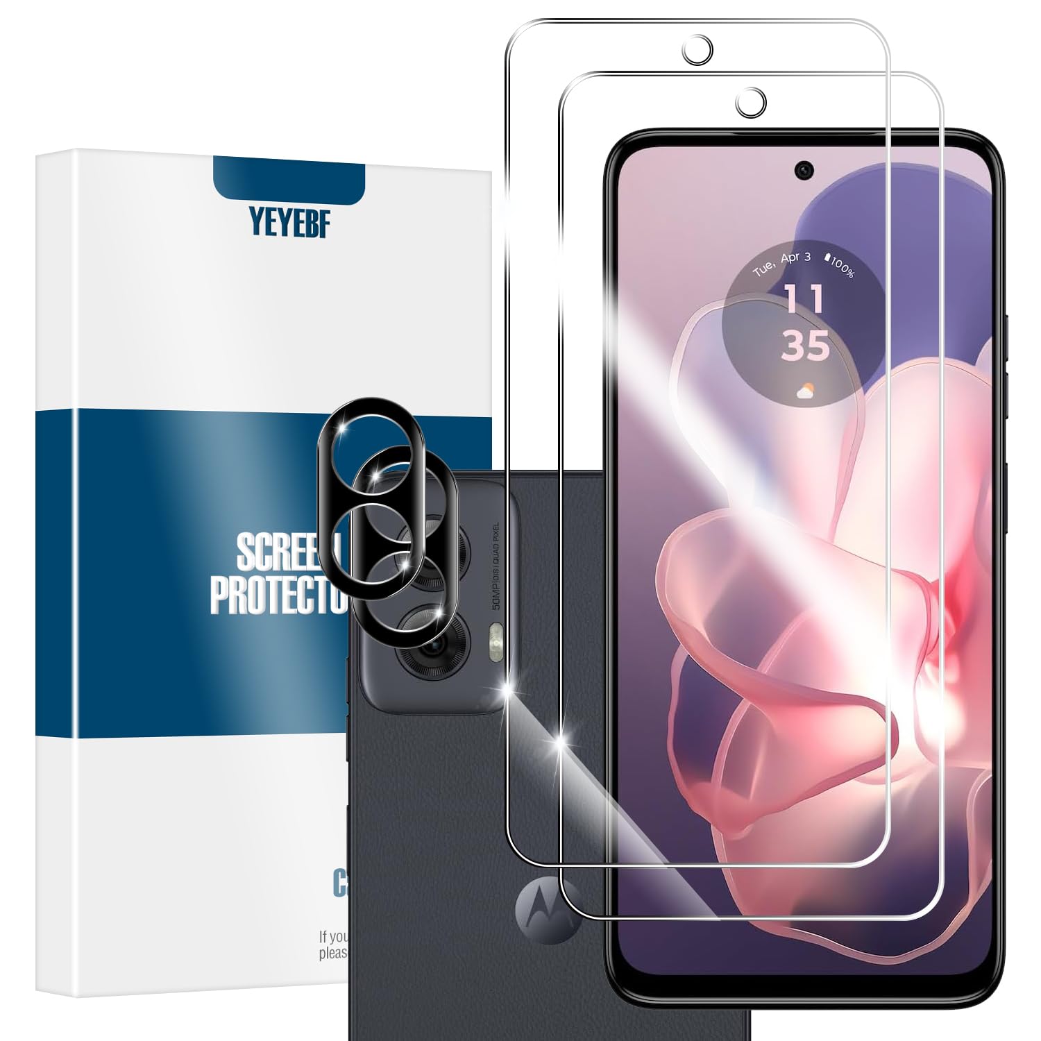 YEYEBF Moto G 5G 2024 HD Clear Tempered Glass Screen Protector + Camera Lens Protectors, [2+2 Pack] [3D Glass] [Anti-Glare] [Bubble-Free] Screen
