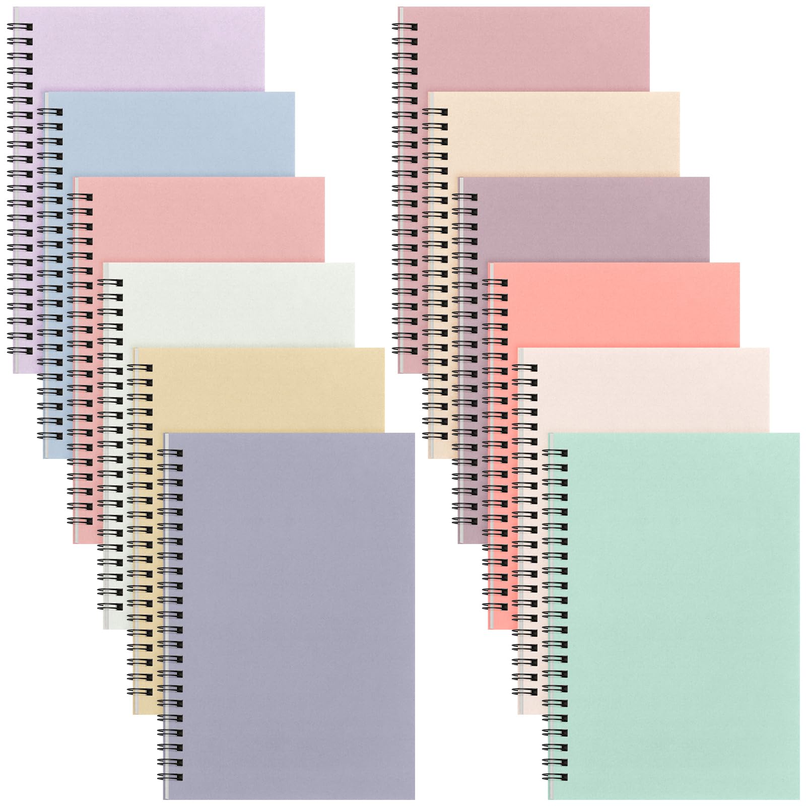 Fuutreo 12 quaderni a spirale per lavoro, formato A5, 21 x 14 cm, a righe, con copertina in carta kraft, 12 colori, 60 fogli, 120 pagine, per ufficio e scuola (colori felici, classico)