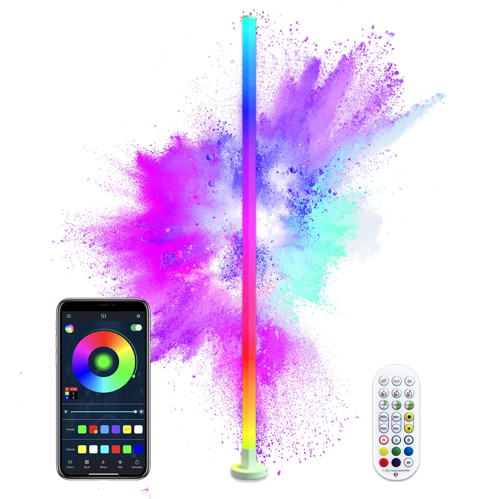ANTELA Lampade da Terra LED 9W RGB Multi-coulor Dimmerabile | Telecomando, Timer, per Soggiorno Camera da Letto, Sala Giochi, Cinema di Casa