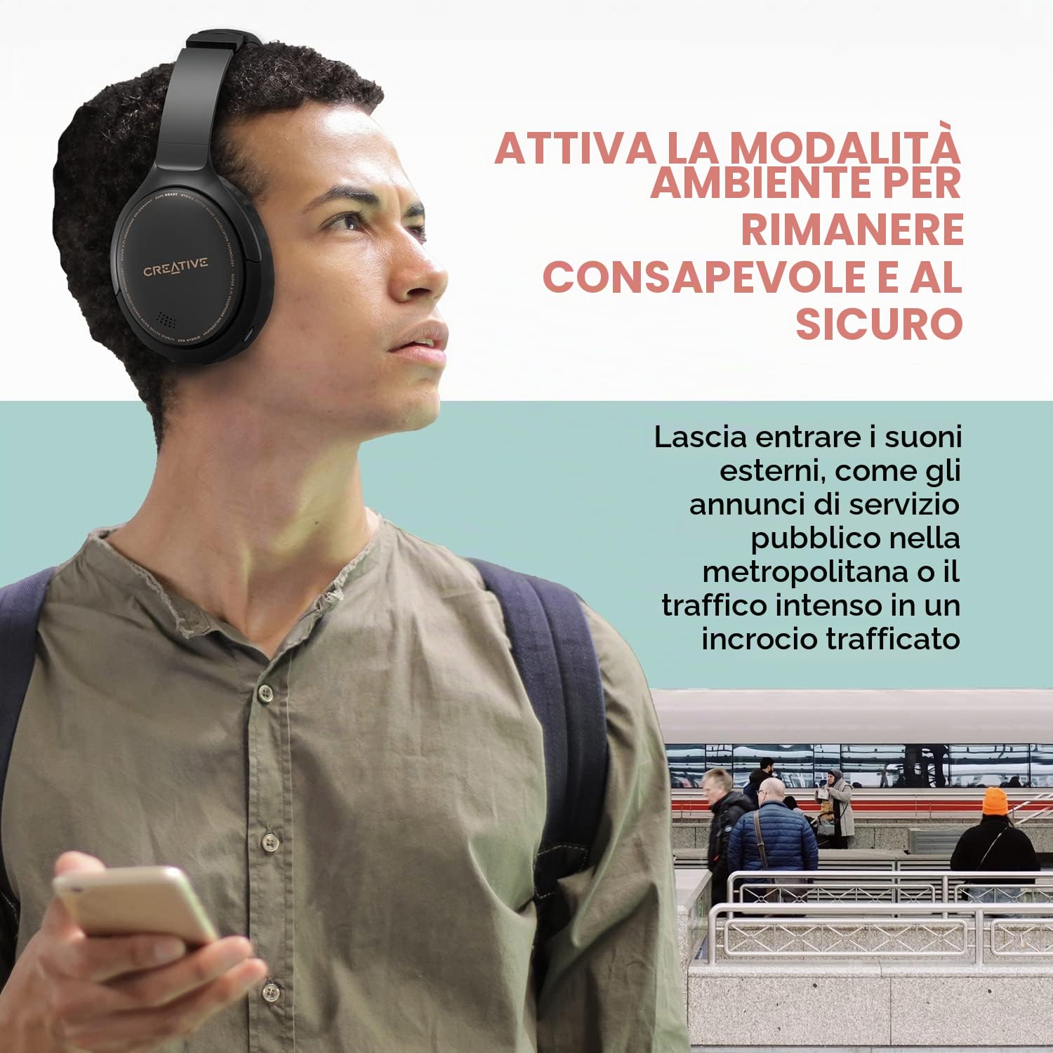CREATIVE Zen Hybrid Cuffie over-ear wireless con Cancellazione Attiva del Rumore Ibrida e Modalità Ambiente, fino a 27 ore (con ANC attivo) di riproduzione, Bluetooth 5.0, AAC,Nero