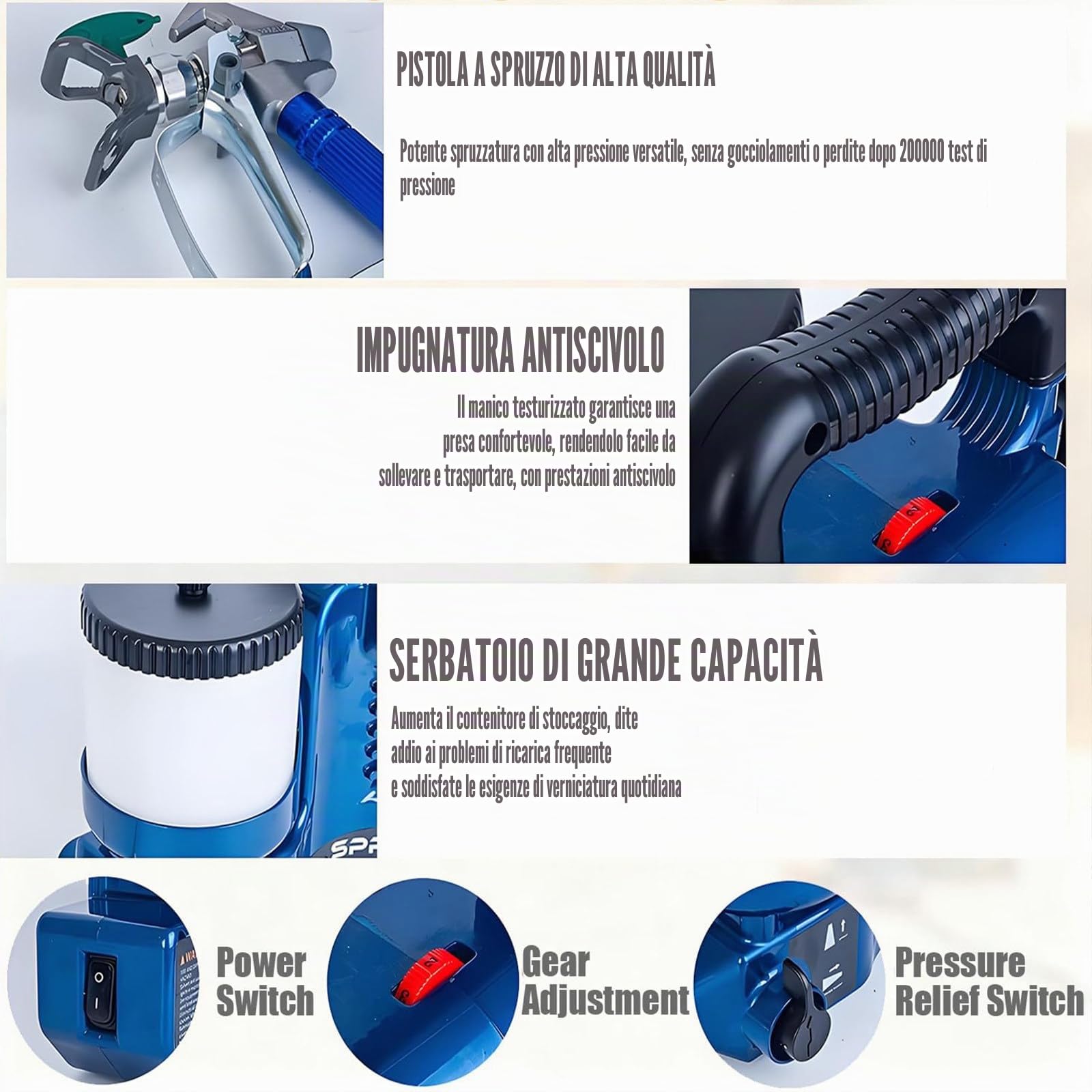Verniciatore Airless a Batteria da 500 W Spruzzatore - Pistola a spruzzo Portatile alimentata a Batteria al Litio da 21 V con Serbatoio da 1,2 l, Pressione Massima di 15 MPa e rego 2battery